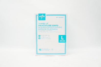 Medline NONTH150 Thumbs Up Polyethylene Gowns, Regular Large, Blue - Box of 15